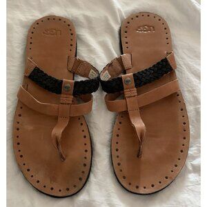 UGG Women's Audra Leather Braided Slip On Thong Flat Flip-Flop Sandals Size 10